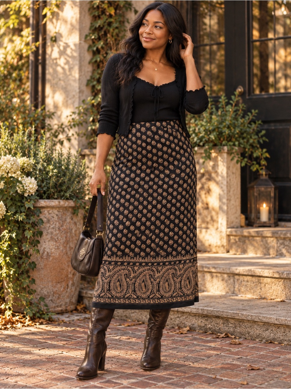 Briggs Black Skirt with Tan Paisley Border Whimsygoth